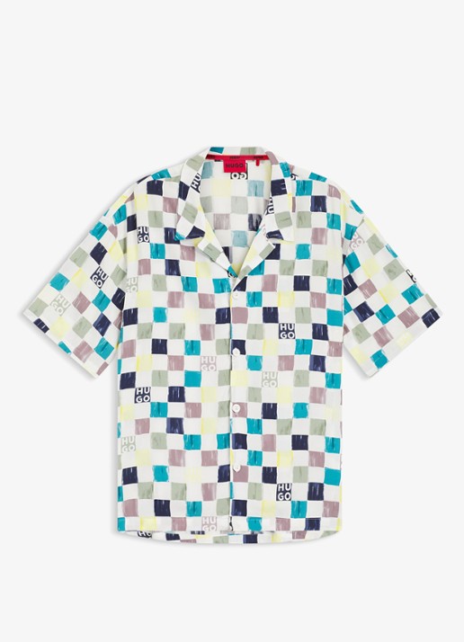 HUGO Relaxed fit overshirt met grafische print - voorkant 2 multicolor