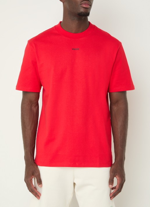 HUGO Relaxed-fit T-shirt van katoen met logoprint - detail open pink-693 / roze