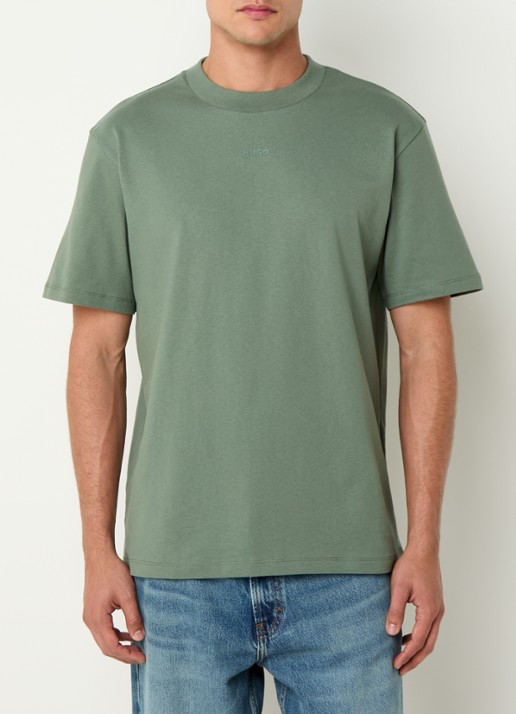 HUGO Relaxed-fit T-shirt van katoen met logoprint - detail 2 open green-343 / groen