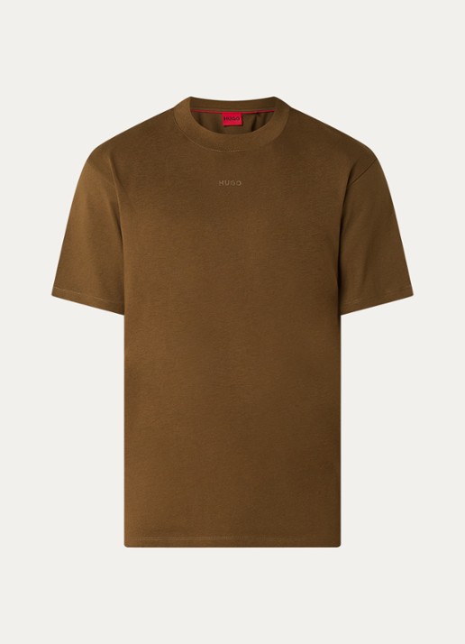 HUGO Relaxed-fit T-shirt van katoen met logoprint - voorkant medium brown-217 / bruin