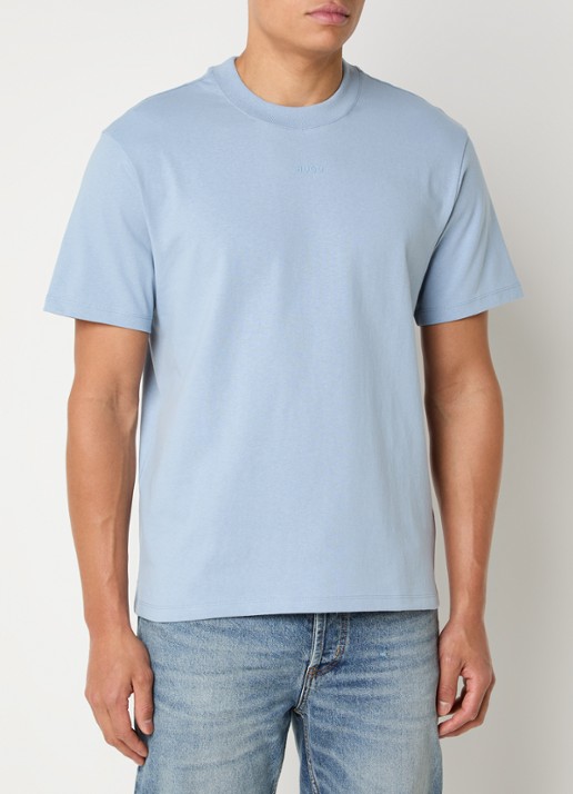 HUGO Relaxed-fit T-shirt van katoen met logoprint - detail open blue-483 / blauw