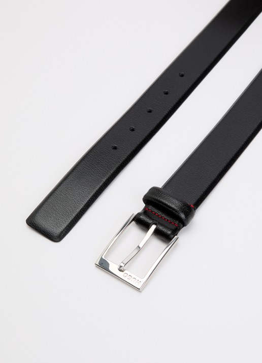 HUGO Riem van leer met logo - detail 2 zwart