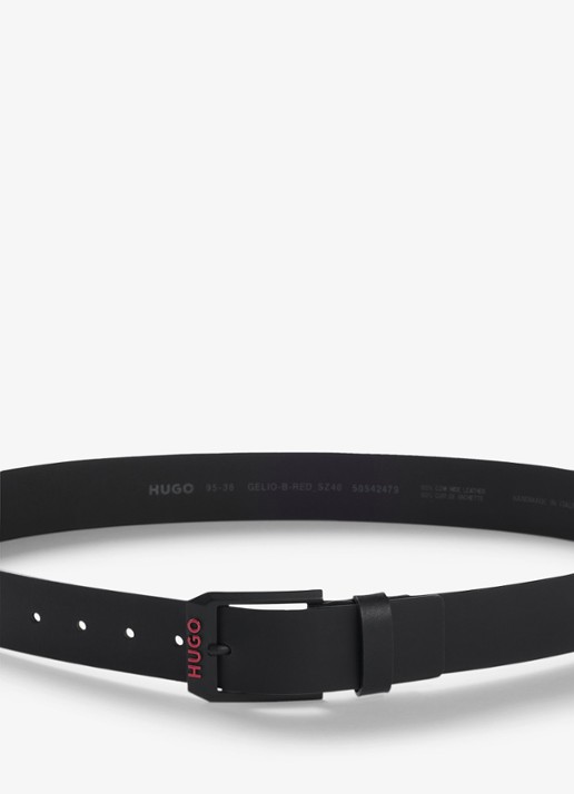 HUGO Riem van leer met logo - detail 2 black-001 / zwart