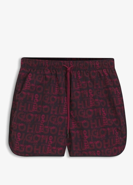 HUGO Rik zwemshorts met logoprint - voorkant 2 donkerrood