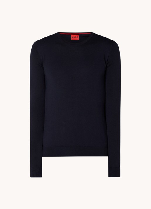 HUGO San Cedric fijngebreide pullover van wol  - voorkant 3 blauw