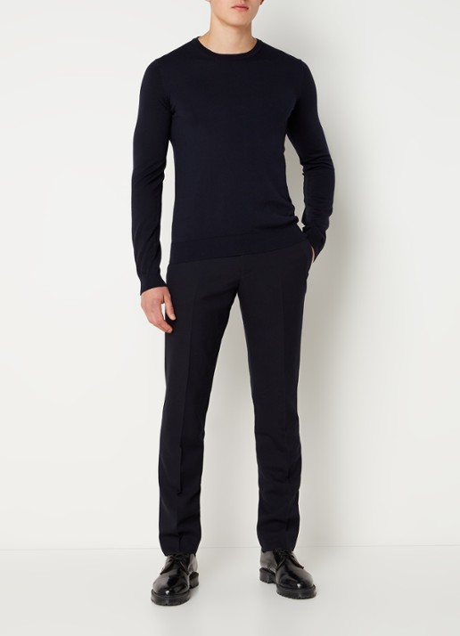 HUGO San Cedric fijngebreide pullover van wol  - voorkant 4 blauw