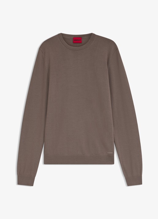 HUGO San Cedric fijngebreide pullover van wol  - voorkant 2 rust/copper-223