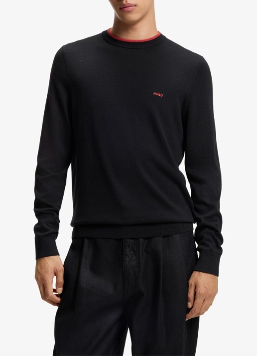 HUGO San Cudo fijngebreide pullover met logoborduring - detail 4 donkerblauw
