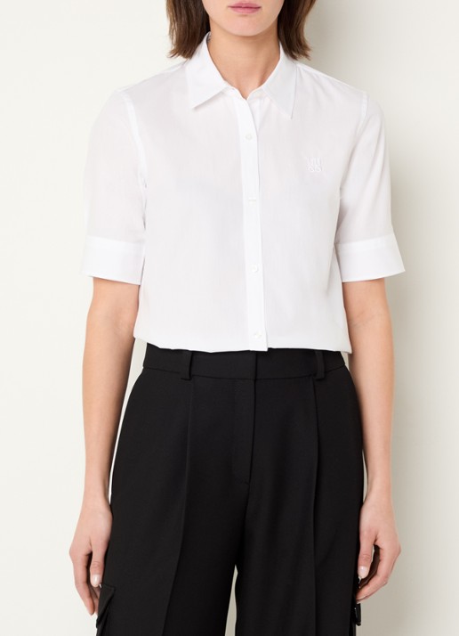 HUGO Sarepla blouse met logoborduring - detail 3 white-100 / wit