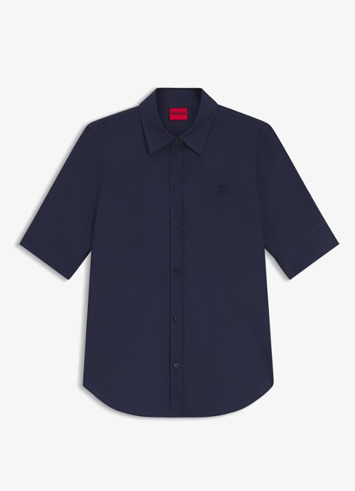 HUGO Sarepla blouse met logoborduring - voorkant 2 navy-418 / blauw