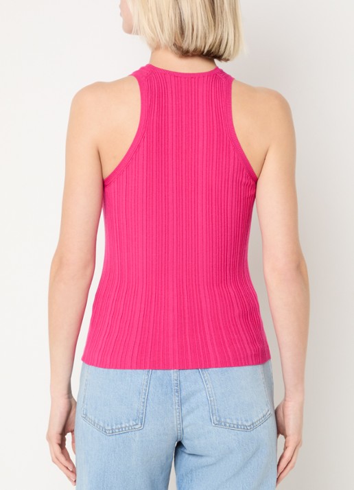 HUGO Sarepla  ribgebreide top met logoborduring  - achterkant bright pink-675 / roze
