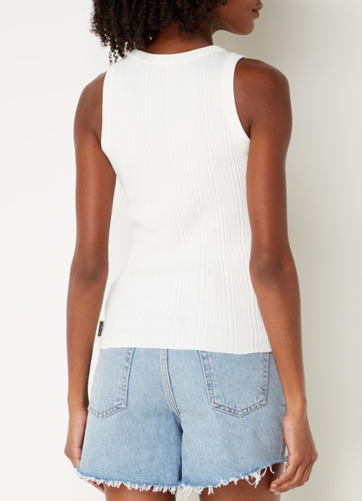 HUGO Sareple ribgebreide tanktop met logo - achterkant 4 beige
