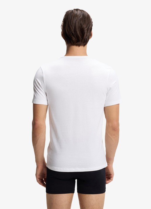 HUGO Set van drie katoenen T-shirts in meerdere kleuren met logoprint - achterkant staalblauw