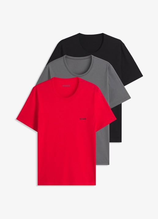 HUGO Set van drie katoenen T-shirts in meerdere kleuren met logoprint - voorkant 5 open miscellaneous-974 / rood