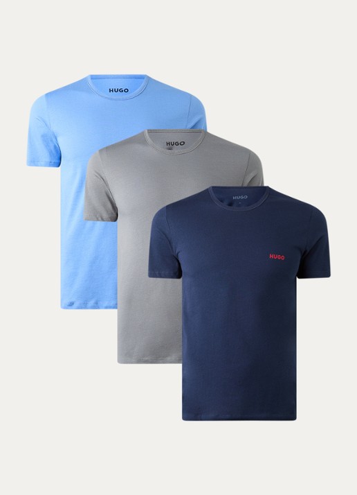 HUGO Set van drie katoenen T-shirts in meerdere kleuren met logoprint - voorkant open miscellaneous-963 / blauw