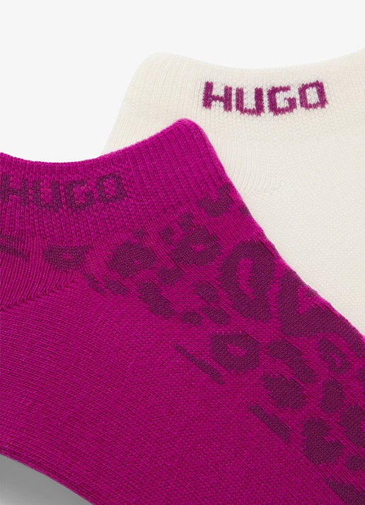 HUGO Set van twee paar enkelsokken van een katoenmix - voorkant 3 dark pink-653 / roze