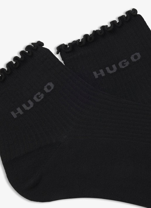HUGO Set van twee paar ribgebreide korte sokken met geribbelde boorden - detail 3 zwart