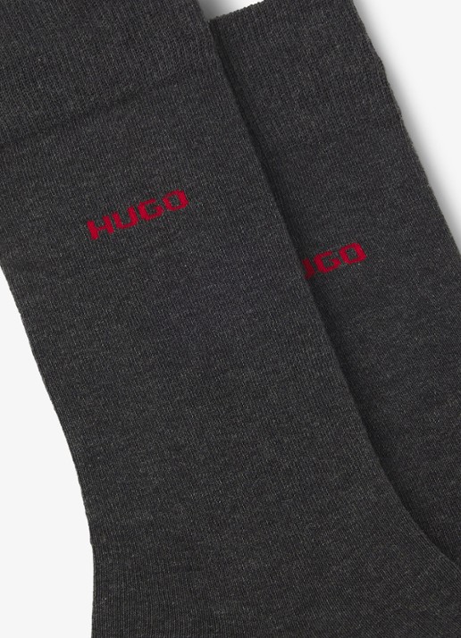 HUGO Set van twee paar sokken met normale lengte en logo - detail 3 antraciet