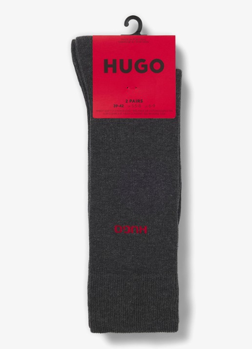 HUGO Set van twee paar sokken met normale lengte en logo - voorkant 2 antraciet