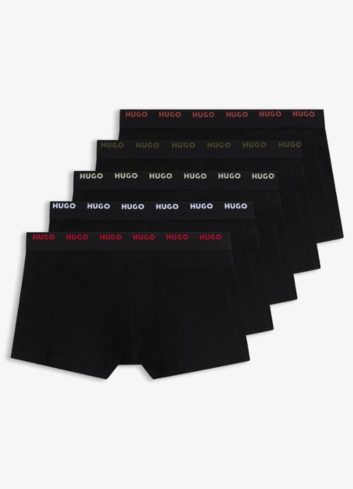 HUGO Set van vijf korte boxershorts met logotailleband van stretchkatoen - voorkant charcoal-012