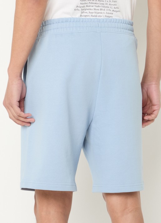 HUGO Short van katoenen sweatstof met logoprint - achterkant 2 open blue-483 / blauw
