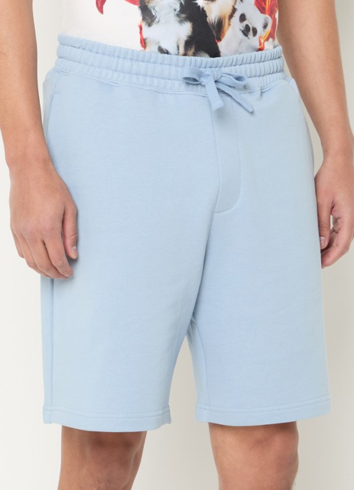 HUGO Short van katoenen sweatstof met logoprint - detail open blue-483 / blauw