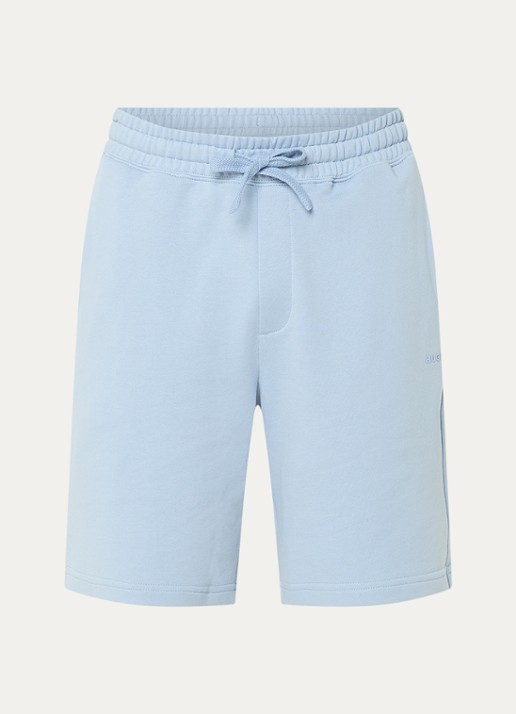 HUGO Short van katoenen sweatstof met logoprint - voorkant 3 open blue-483 / blauw
