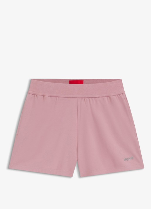 HUGO Shuffle pyjamashorts met logo - voorkant 4 open pink-696 / roze