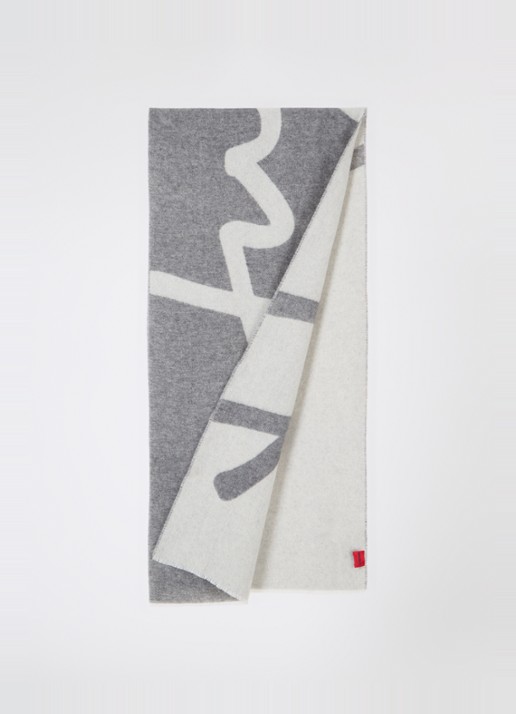 HUGO Sjaal in wolblend met logo 180 x 40 cm - detail 2 grijs