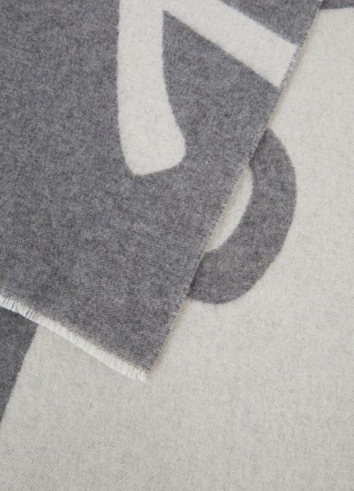 HUGO Sjaal in wolblend met logo 180 x 40 cm - detail 3 grijs