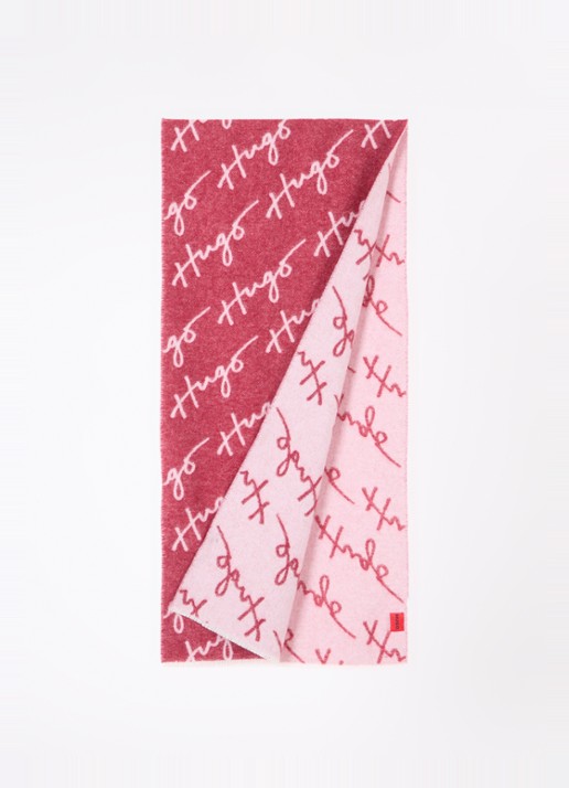 HUGO Sjaal in wolblend met logo 180 x 40 cm - detail rood