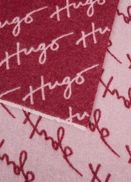 HUGO Sjaal in wolblend met logo 180 x 40 cm - detail 2 rood