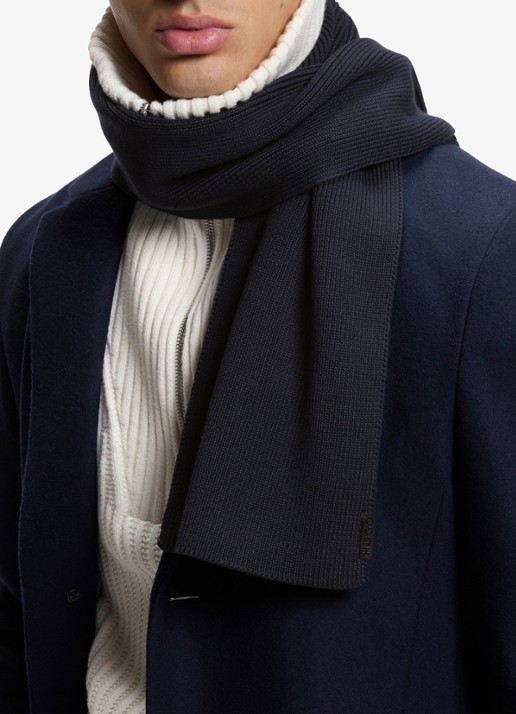 HUGO Sjaal met ribstructuur  - detail 3 donkerblauw