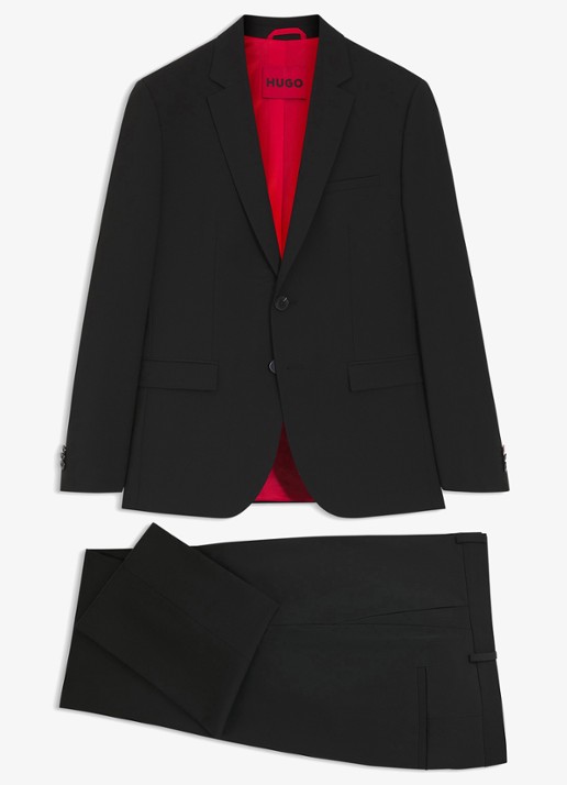 HUGO Slim-fit 2-delig pak in wolblend - voorkant 2 zwart