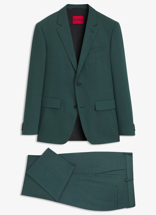 HUGO Slim fit 2-delig pak in wolblend - voorkant 2 donkergroen