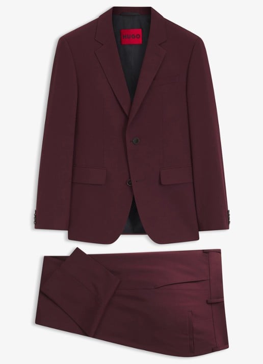 HUGO Slim fit 2-delig pak in wolblend - voorkant 7 dark red-603 / rood