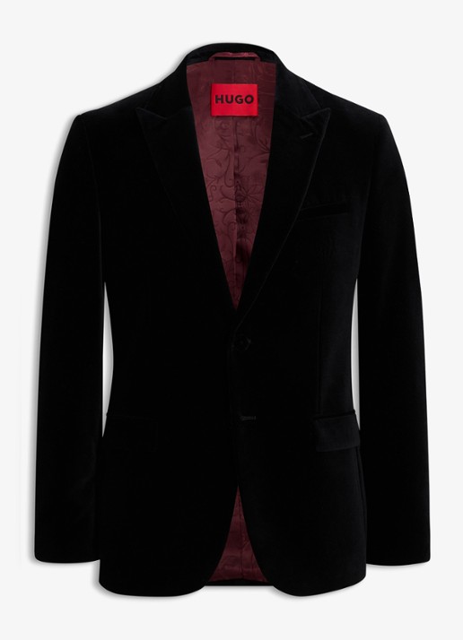 HUGO Slim fit colbert van fluweel - voorkant zwart