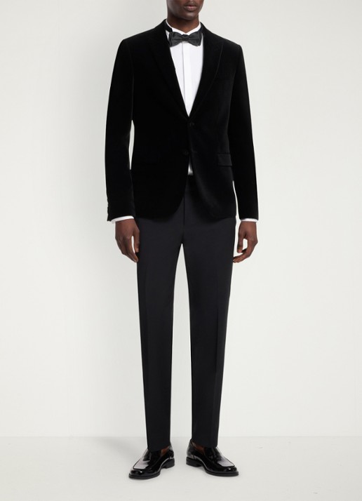 HUGO Slim fit colbert van fluweel - voorkant 2 zwart