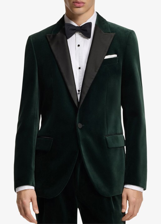 HUGO Slim fit colbert van katoen - detail 3 groen