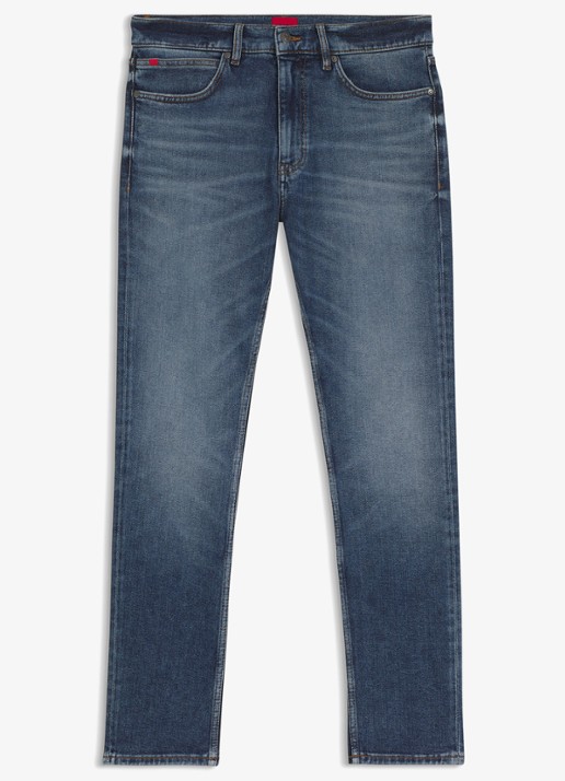 HUGO Slim fit jeans met steekzakken - voorkant middenblauw