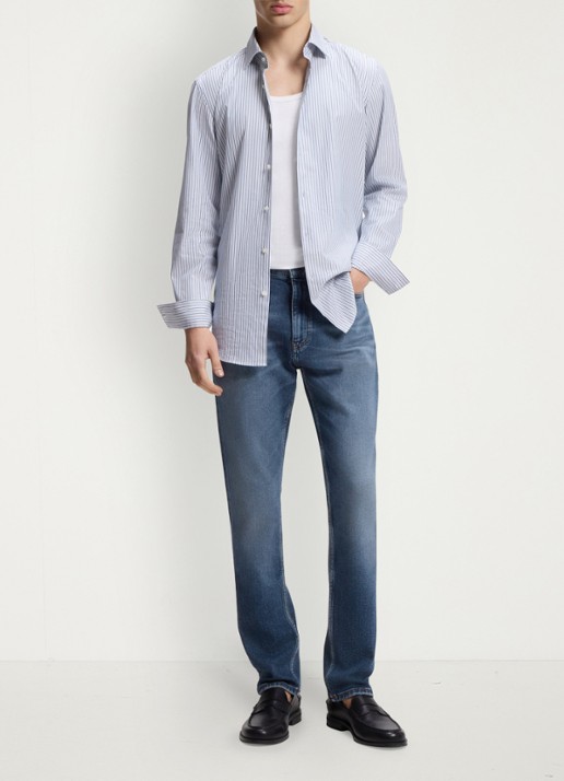 HUGO Slim fit jeans met steekzakken - voorkant 2 middenblauw