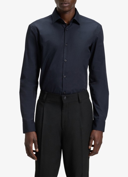 HUGO Slim-fit overhemd in een popeline van gemakkelijk te strijken katoen - detail 4 navy-413 / blauw