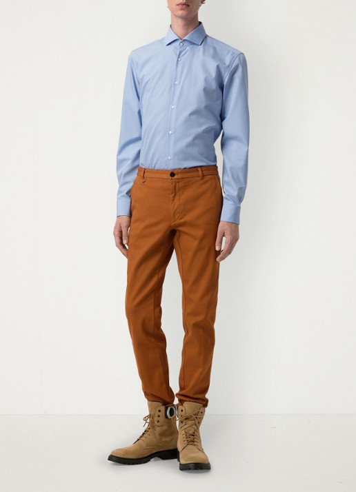 HUGO Slim-fit overhemd van katoen met gespreide kraag - detail lichtblauw
