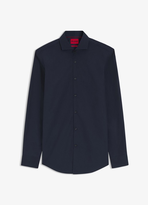 HUGO Slim-fit overhemd van katoen met gespreide kraag - voorkant donkerblauw