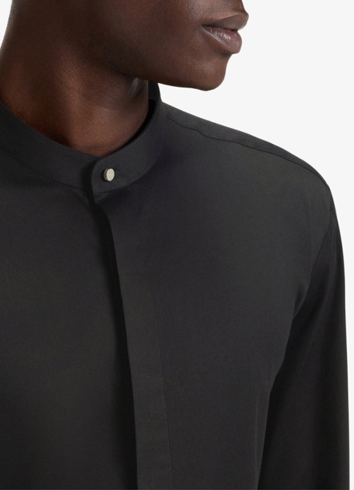 HUGO Slim-fit overhemd van stretchkatoen met opstaande kraag - detail 5 zwart