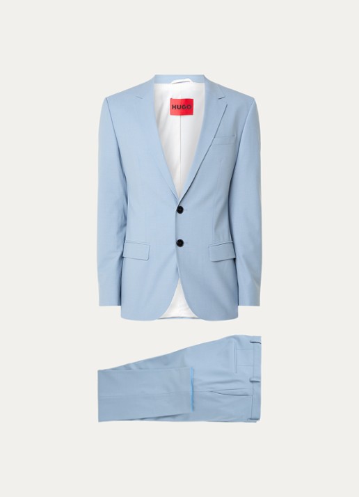 HUGO Slim-fit pak van een wolmix met hoogwaardige stretch - voorkant 8 blauwgrijs