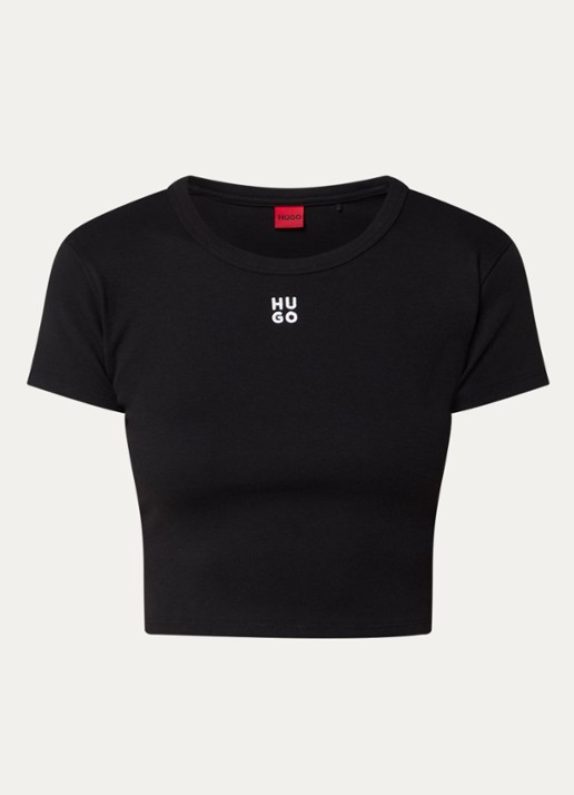 HUGO Slim-fit T-shirt van een katoenmix met logostiksel - voorkant 6 zwart