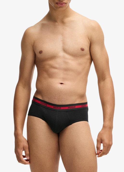 HUGO Slip met logoband in 3-pack - voorkant 3 zwart