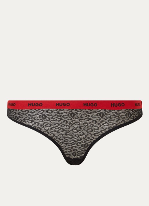 HUGO Slip van kant met panterprint en logoband - voorkant 4 zwart