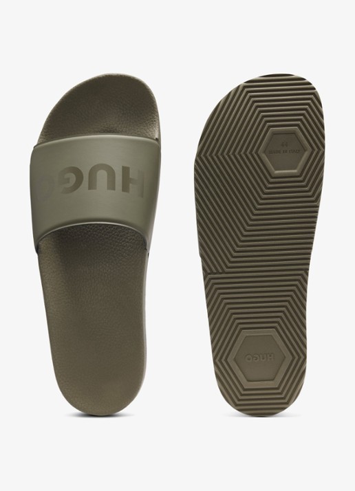 HUGO Slipper met logo - detail 2 bronsgroen